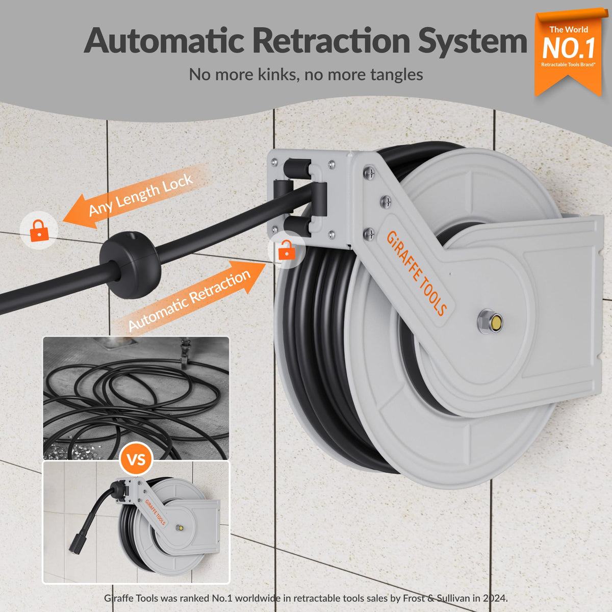 Giraffe Tools wall-mount option keeps hoses organized with accessible placement