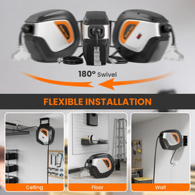 Giraffe Tools retractable cord reel lighted triple tap in action for easy access to power.
