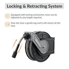 Giraffe Tools retractable hose system designed for quick, tangle-free storage.