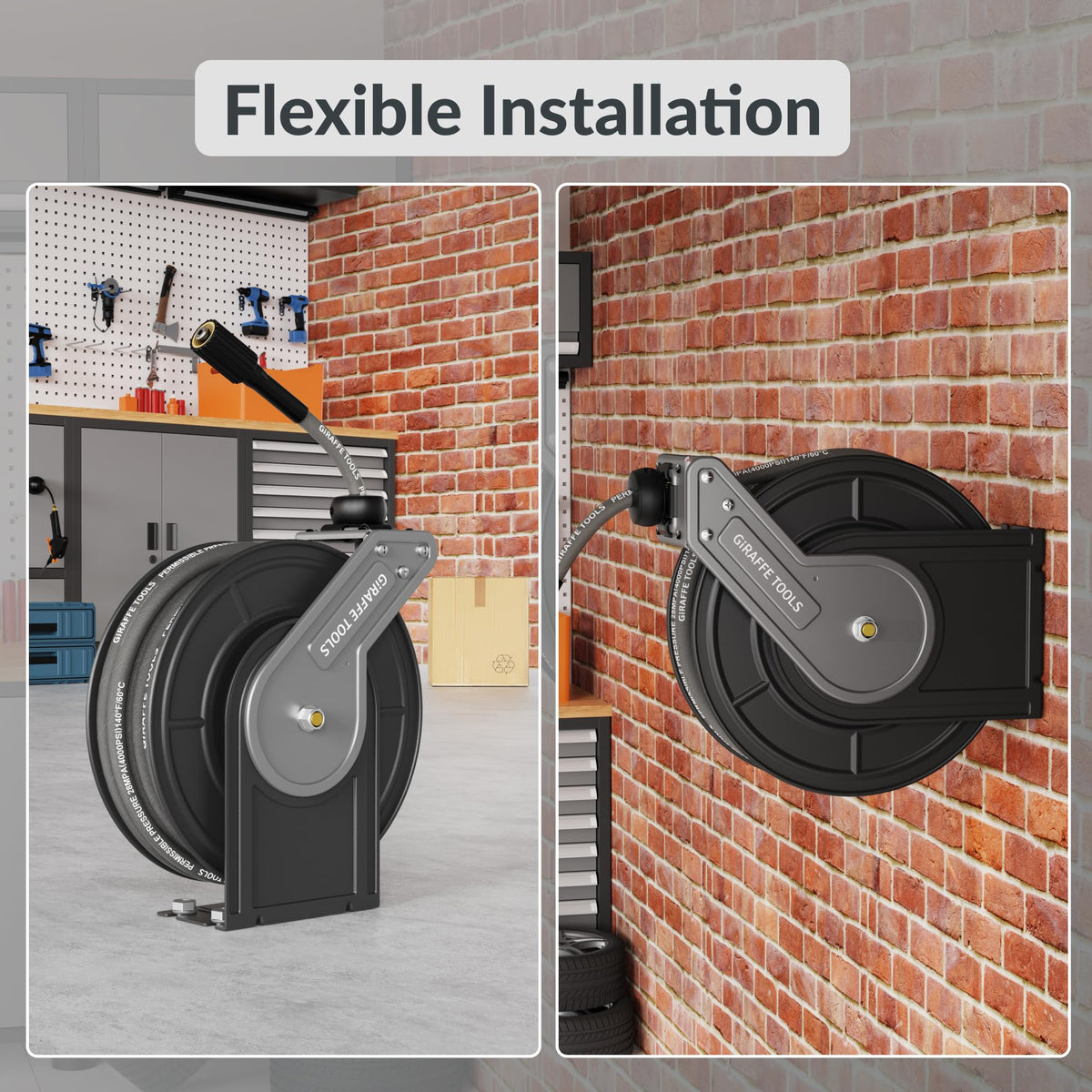 Giraffe Tools stainless steel rollers reduce hose wear during tough cleaning.