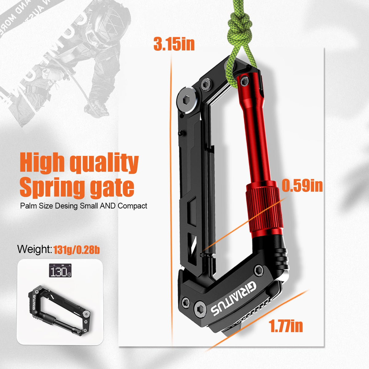 GIRIAITUS carabiner with rope cutter ideal for camping chores.