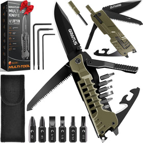 GIRIAITUS desert gray 17in1 multitool knife for camping and everyday tasks.