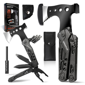 GIRIAITUS 16in1 multitool axe: reliable cutting power for campsite setup.