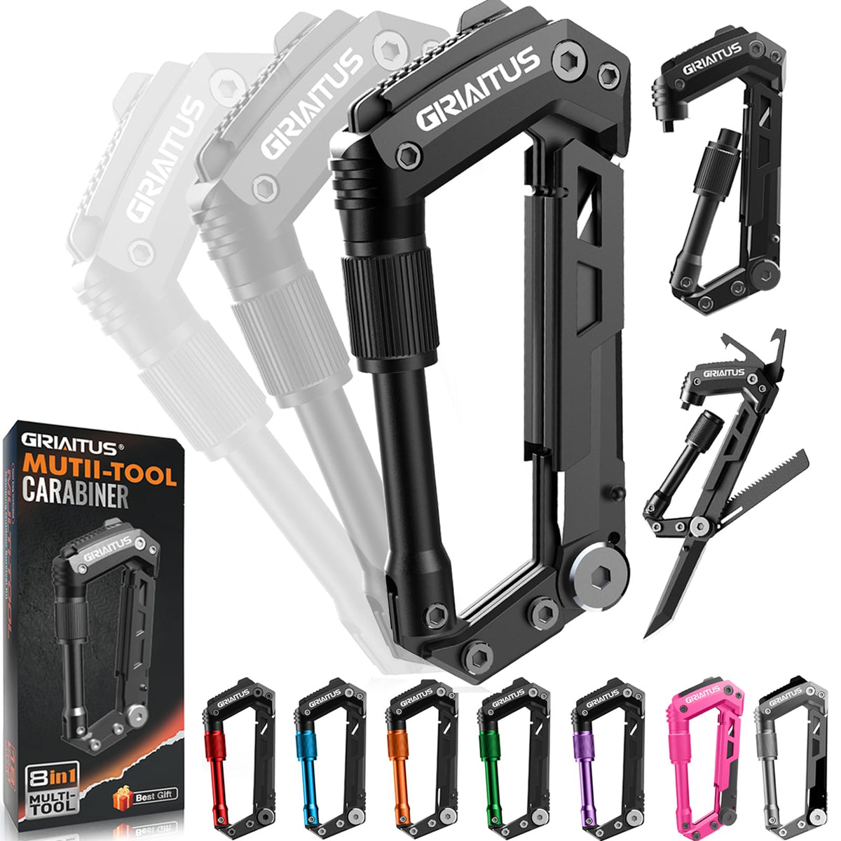 GIRIAITUS carabiner multitool folding knife for on-the-go cutting and safety.