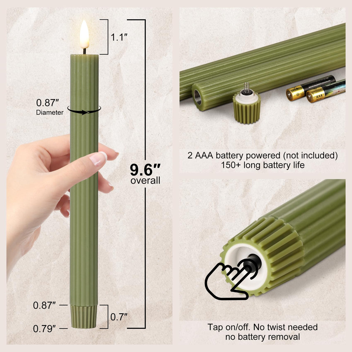 Girimax flameless LED taper candles with remote offer easy power and timer control.