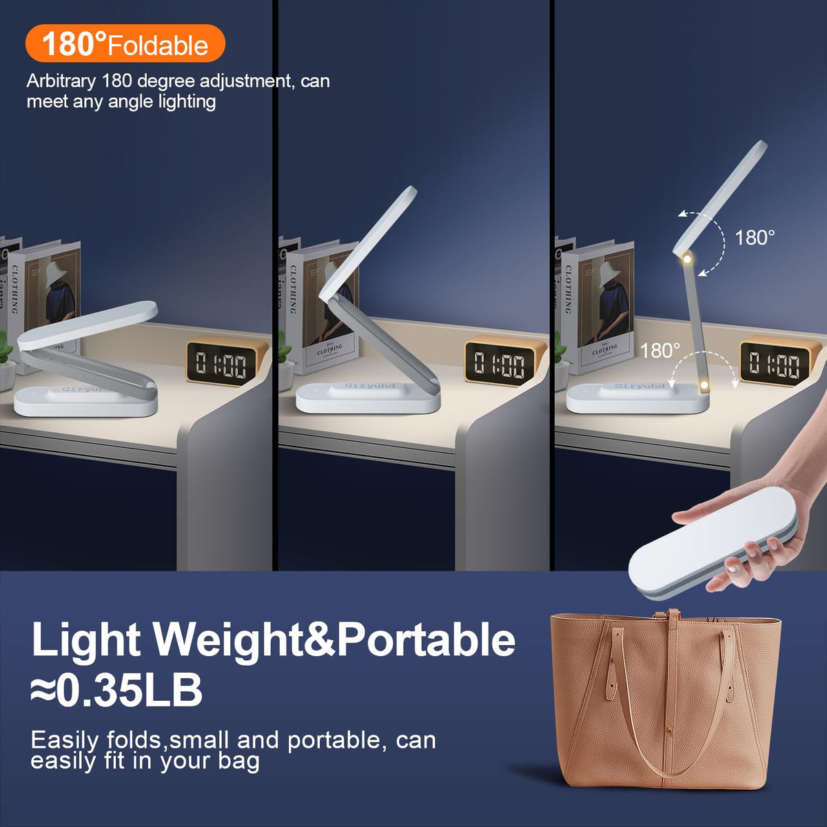 Giryuhd LED Desk Lamp three brightness levels for customizable ambiance.