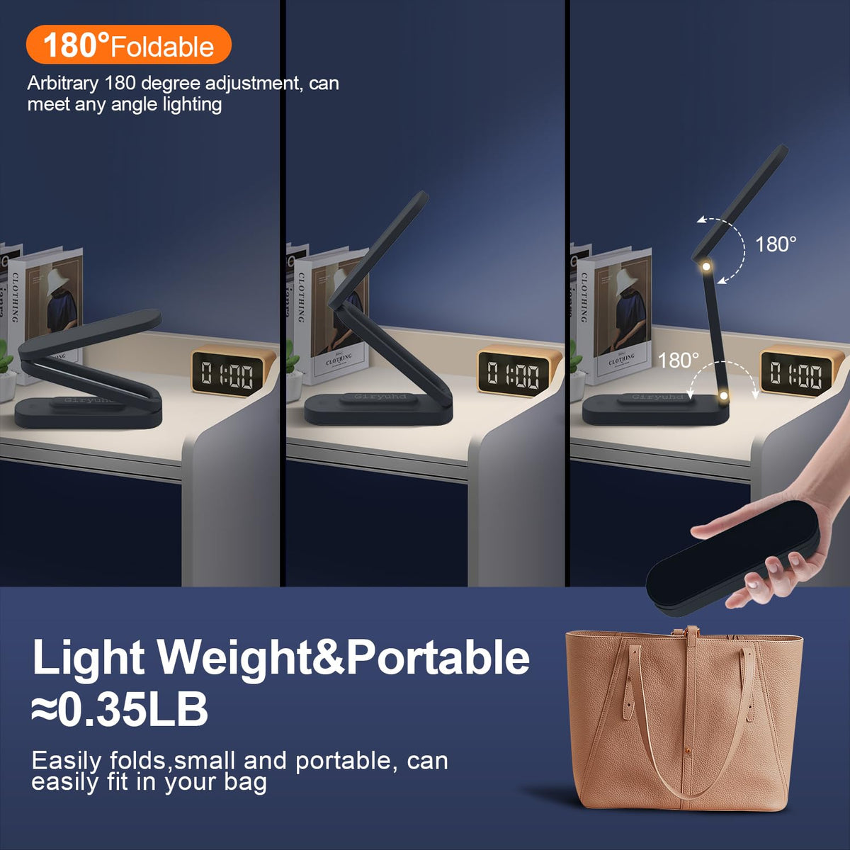 Giryuhd desk lamp with 3 brightness levels for adjustable illumination.