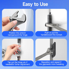 Gitaobac Knuckle Bender in-use on a door hinge demonstrating sag correction.