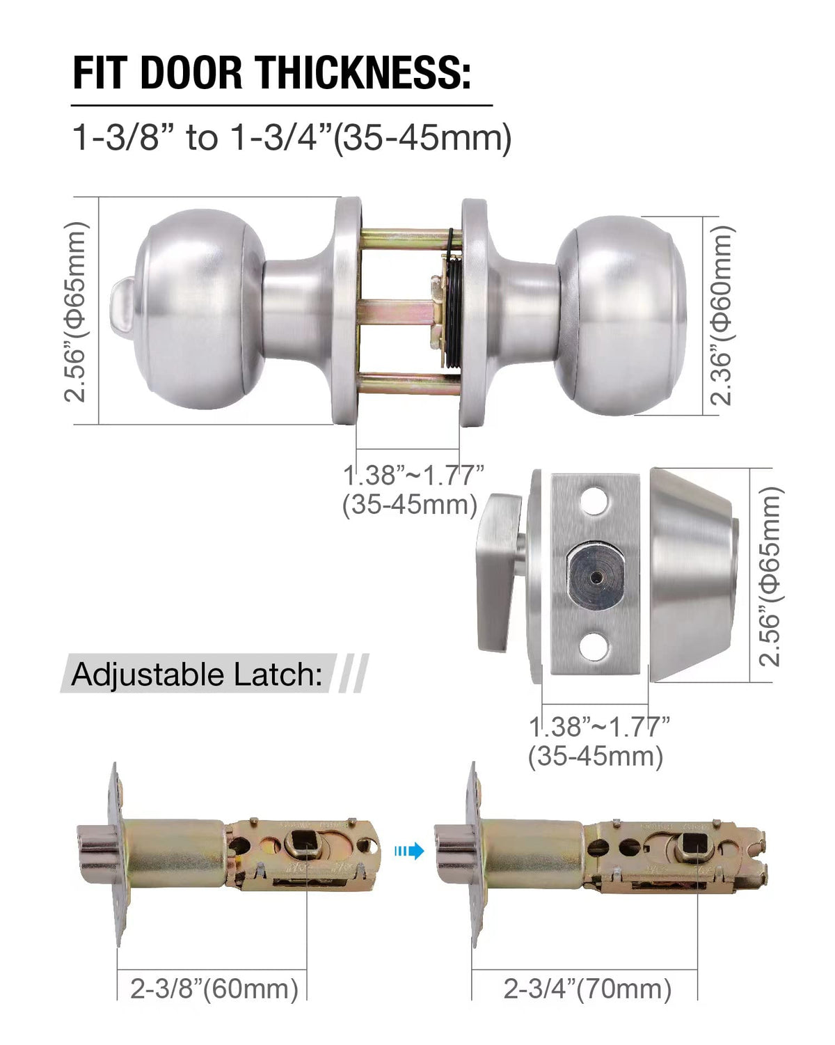 GITRANG adjustable backset for 60mm or 70mm thick doors.