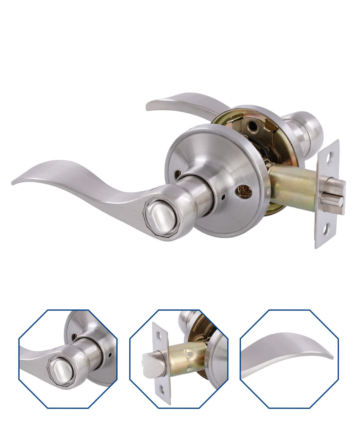 GITRANG keyed difference bedroom lever in satin nickel suitable for both left and right doors
