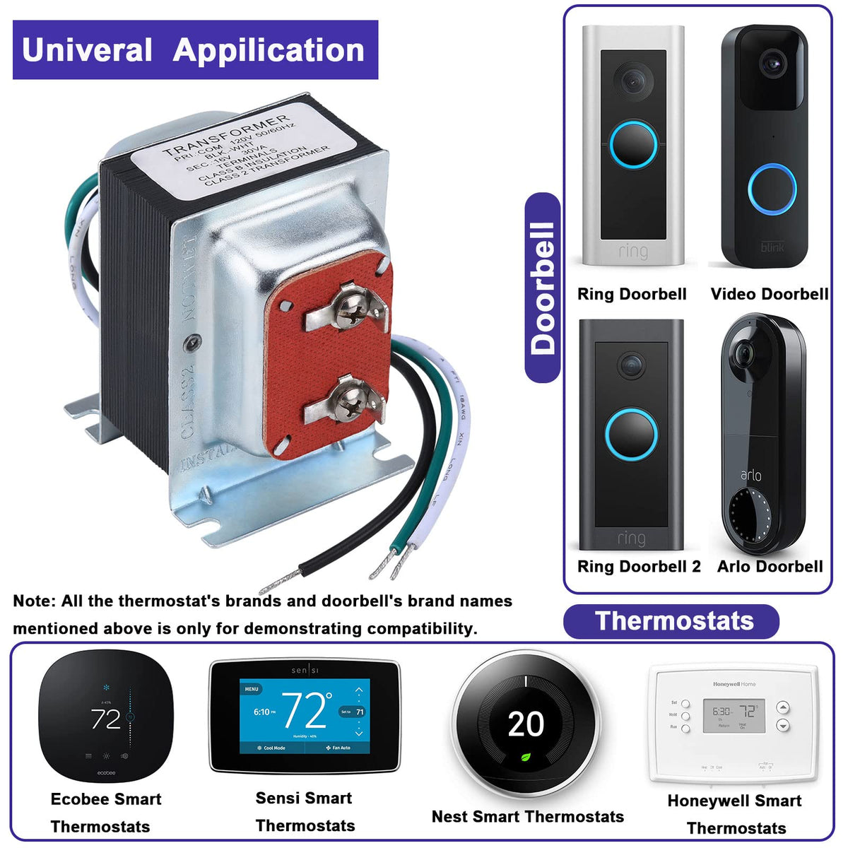 GIVEUBED transformer powering multiple thermostats and doorbells.