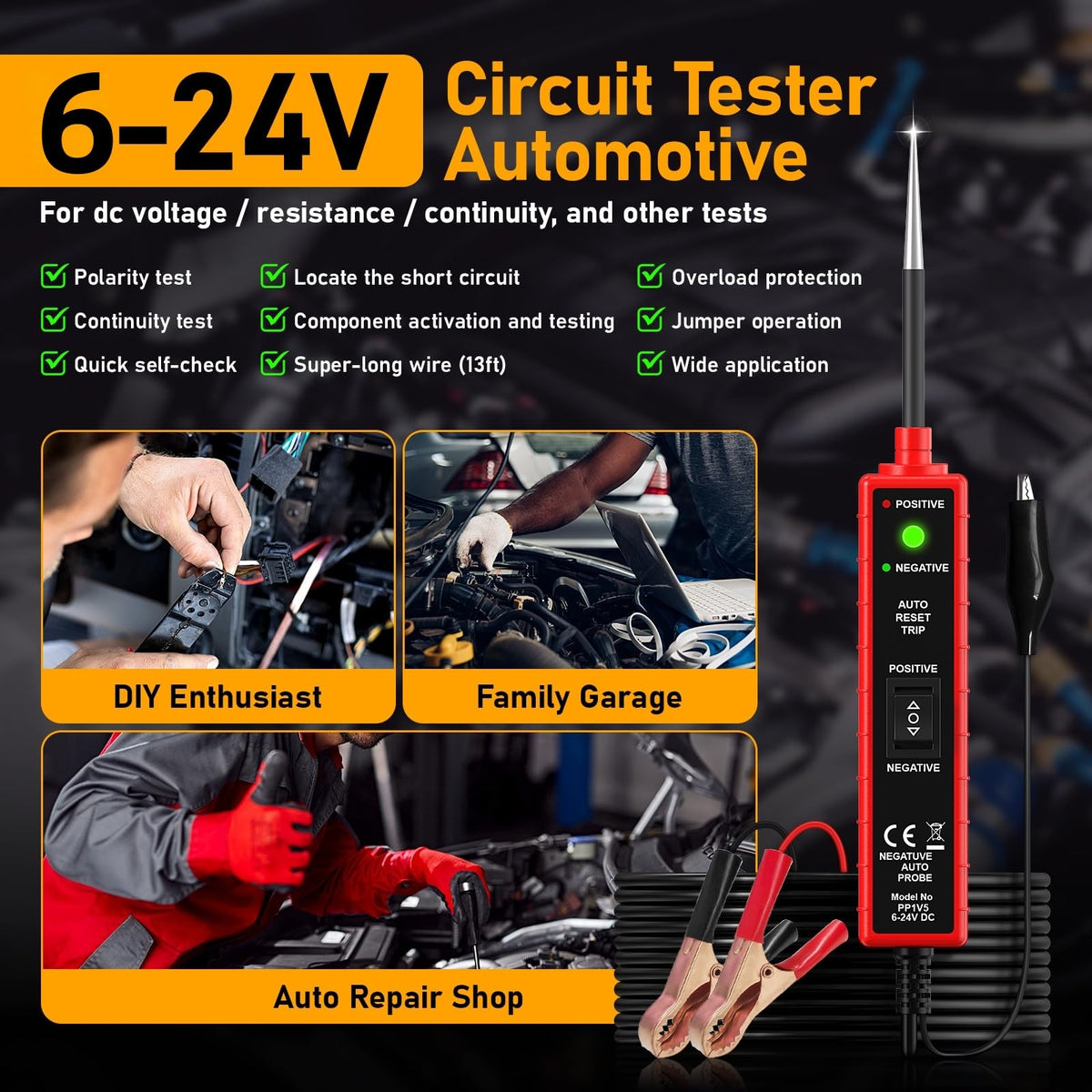 GIVEYHOM tester with 13 ft leads for broad vehicle reach