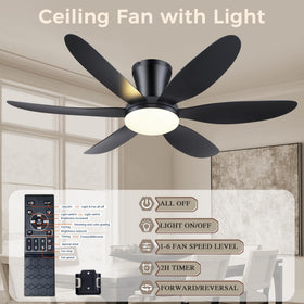 GJeg ceiling fan with remote control for easy power and speed adjustments.