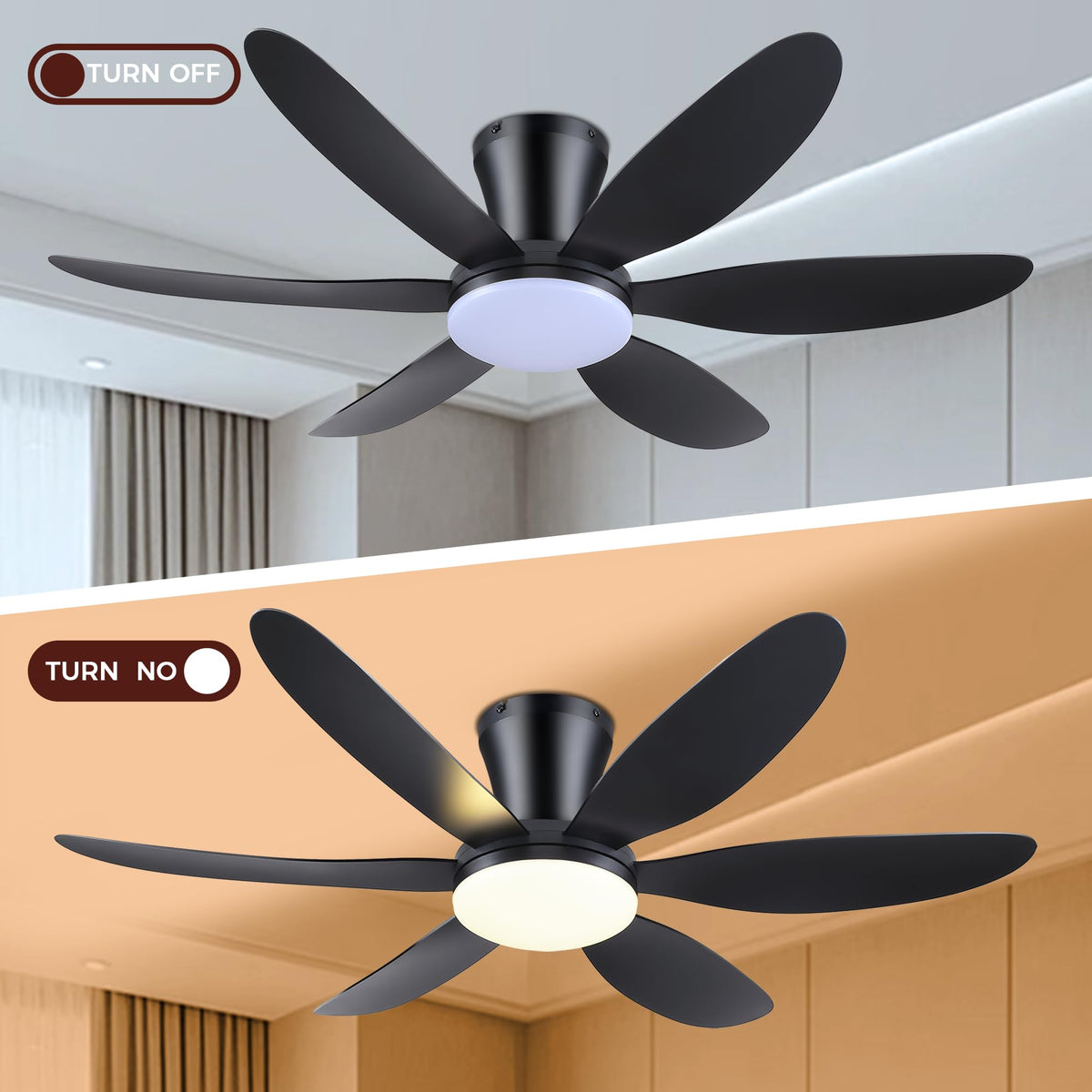 GJeg flush mount ceiling fan with dimmable light for any mood.