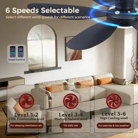 GJeg ceiling fan with reversible copper motor for summer cooling and winter air circulation.