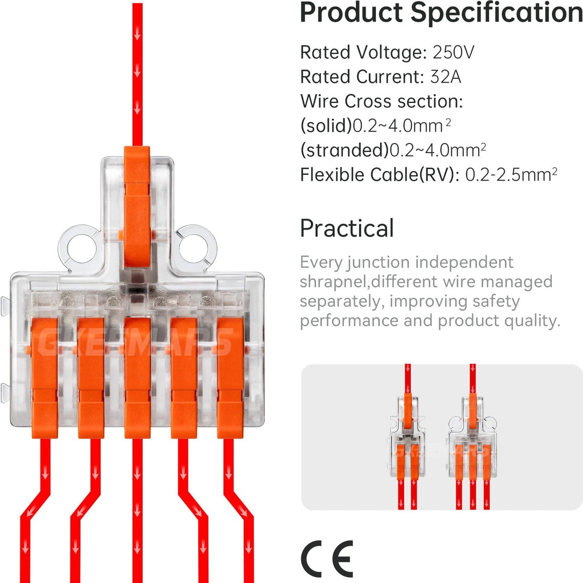 GKEEMARS 1in-5out splicing connector supports larger harness routing.