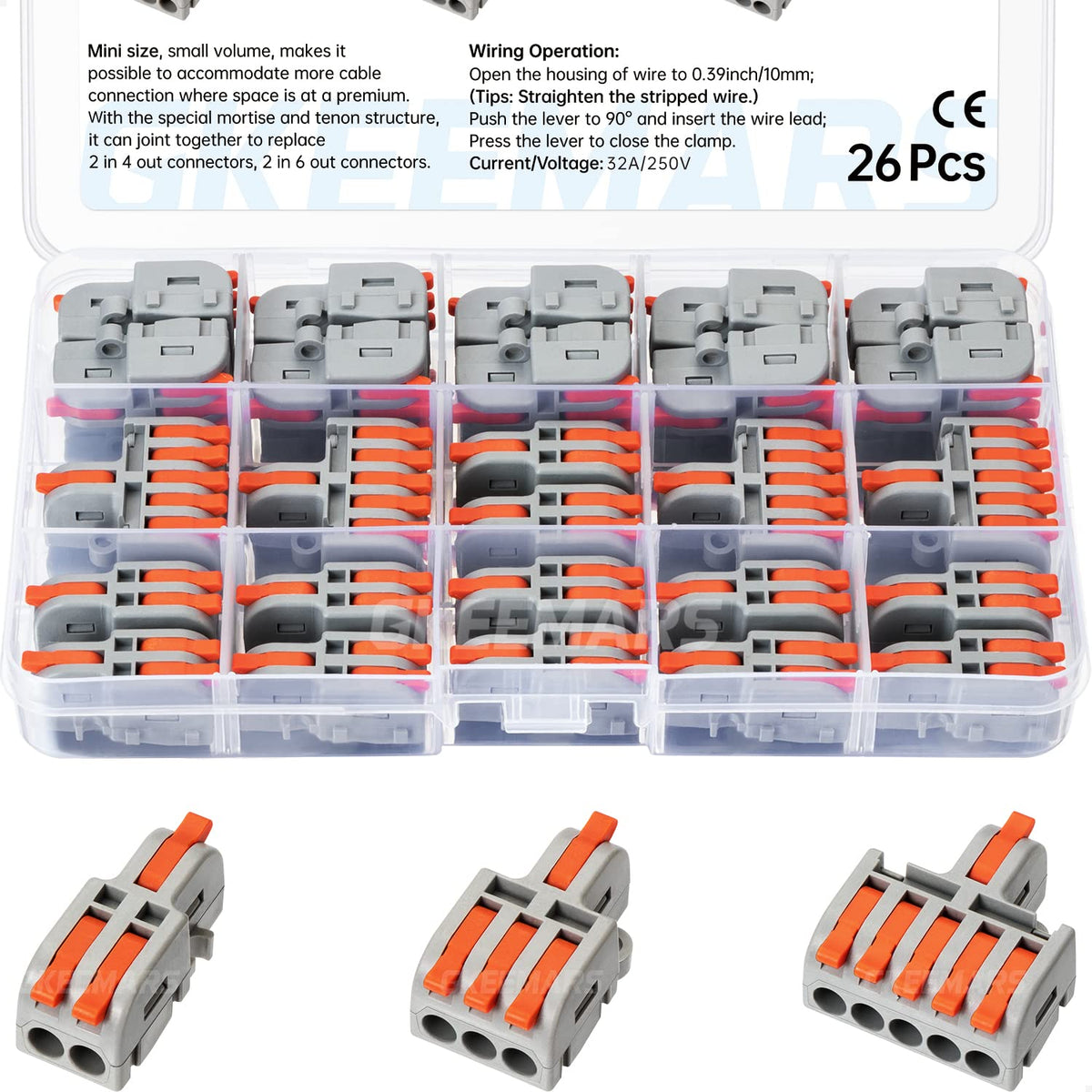 GKEEMARS 1-in-2-out splicing connector close-up for easy wiring projects.