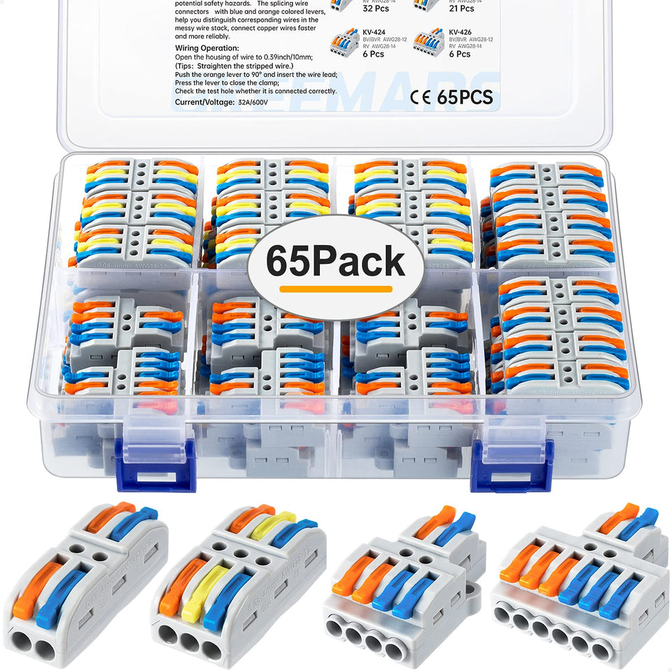 GKEEMARS 65pcs compact splicing connectors pack for fast, reliable wiring.