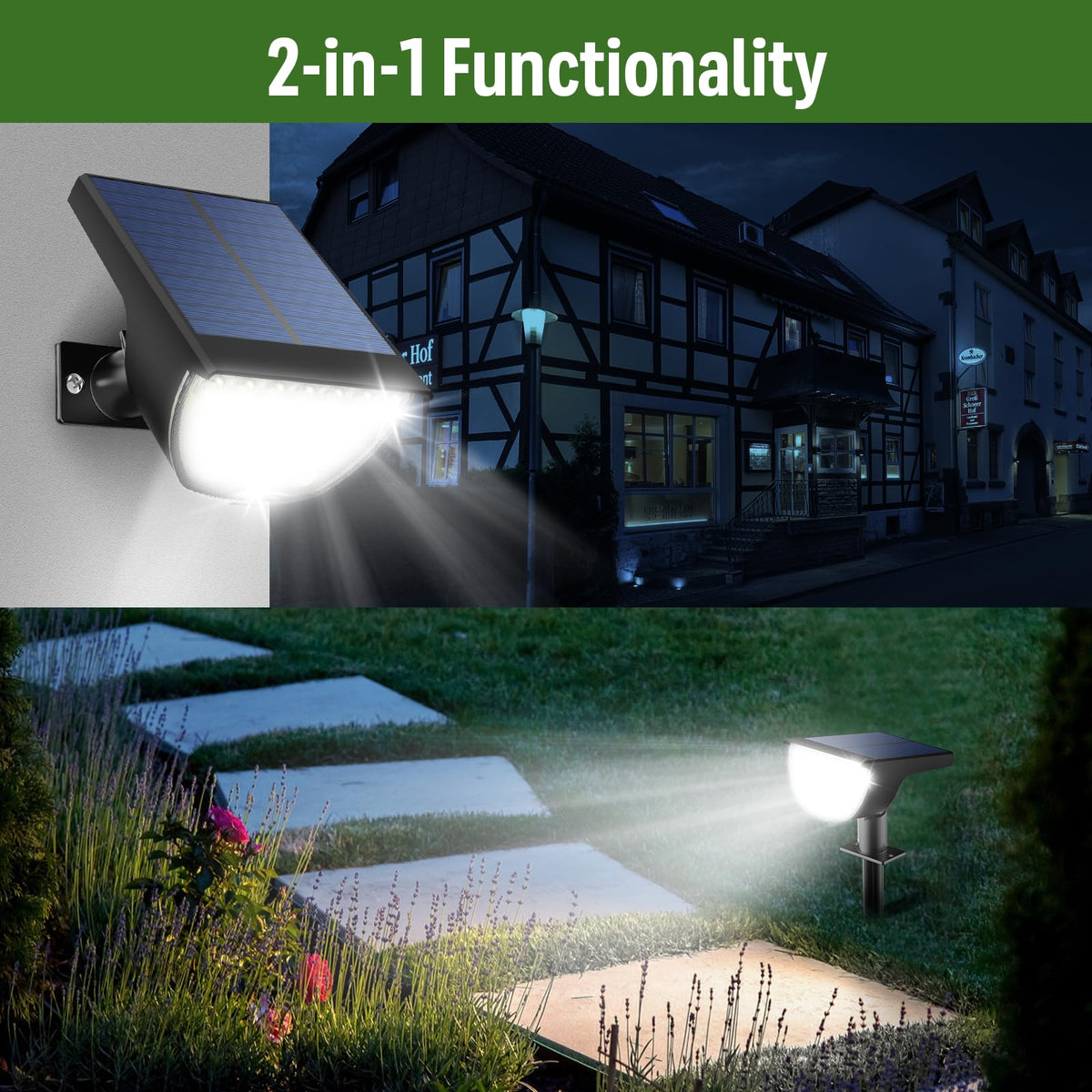 GKGG solar lights offer low, medium, and high modes for flexible evenings.