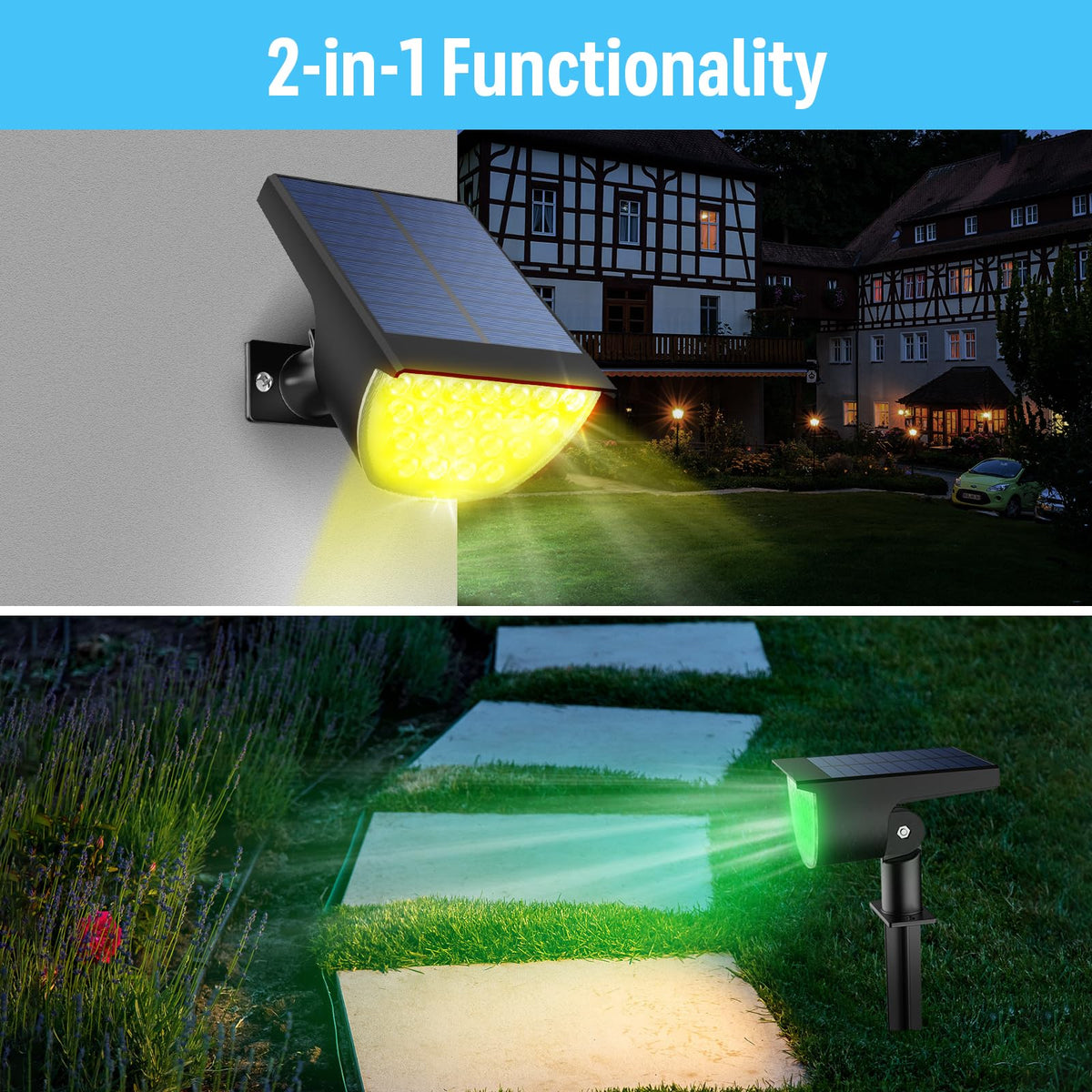 GKGG solar multicolor lights night illumination enhances yards during evenings and gatherings.