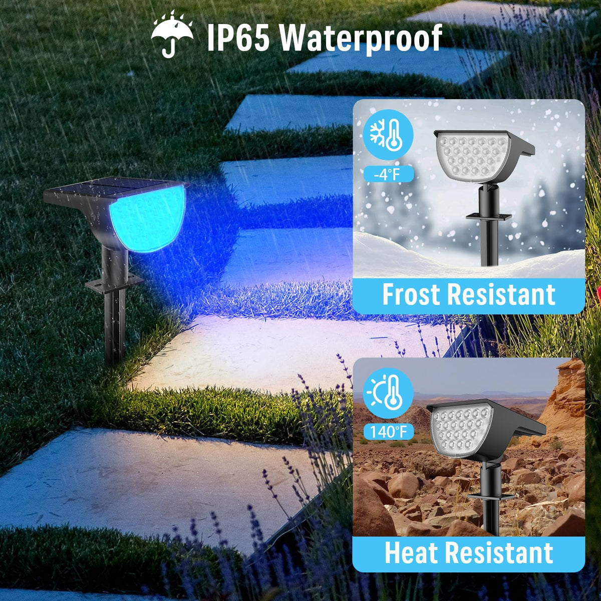 GKGG solar multicolor lights RGB mode showcases eight color options for festive ambiance.