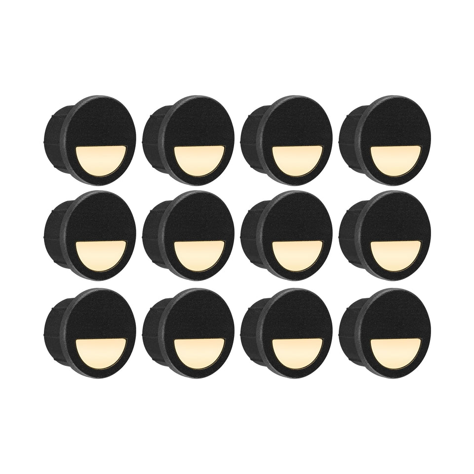 GKOLED 12-pack recessed step light in die-cast aluminum for durable outdoor deck lighting.