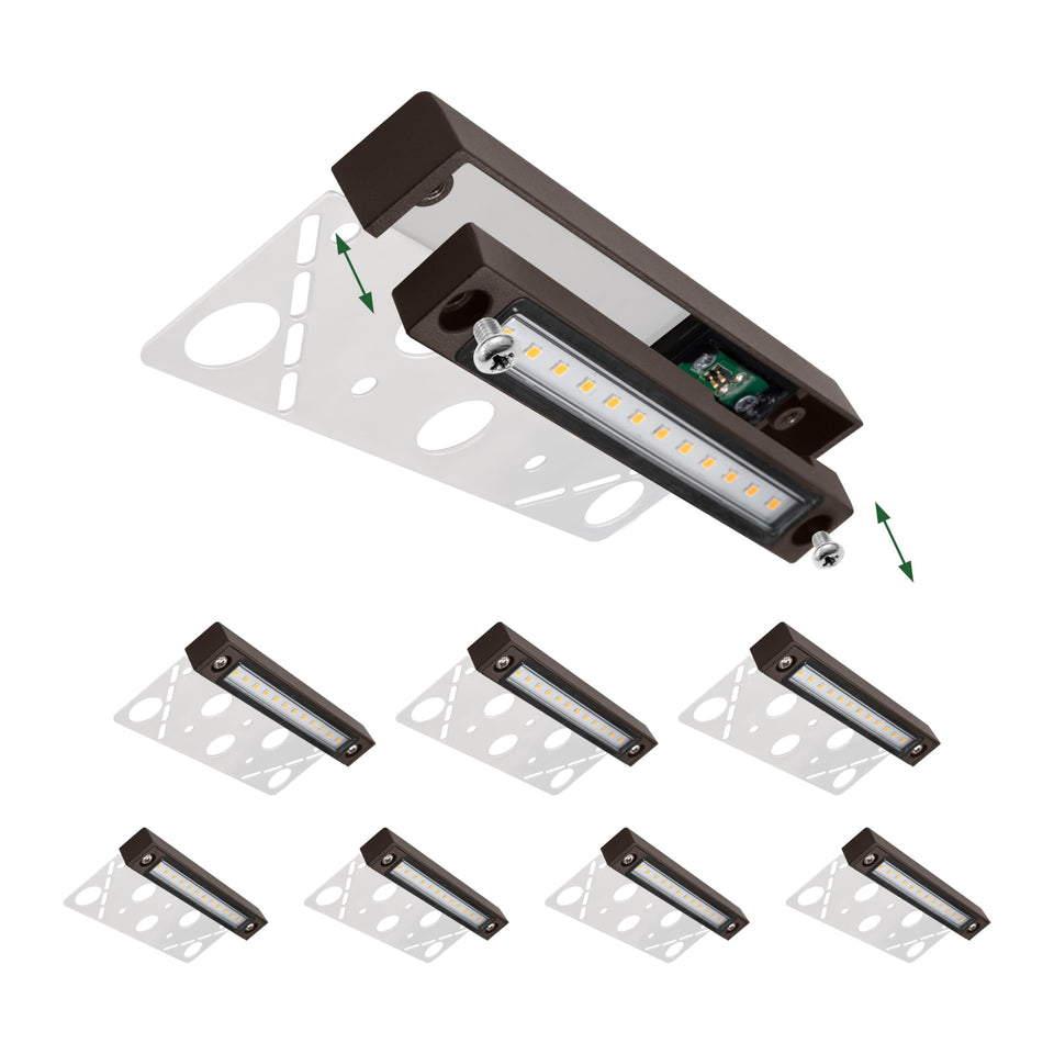 GKOLED 8-pack replaceable 6.8-inch LED hardscape lights illuminate steps with warm 2700K glow.