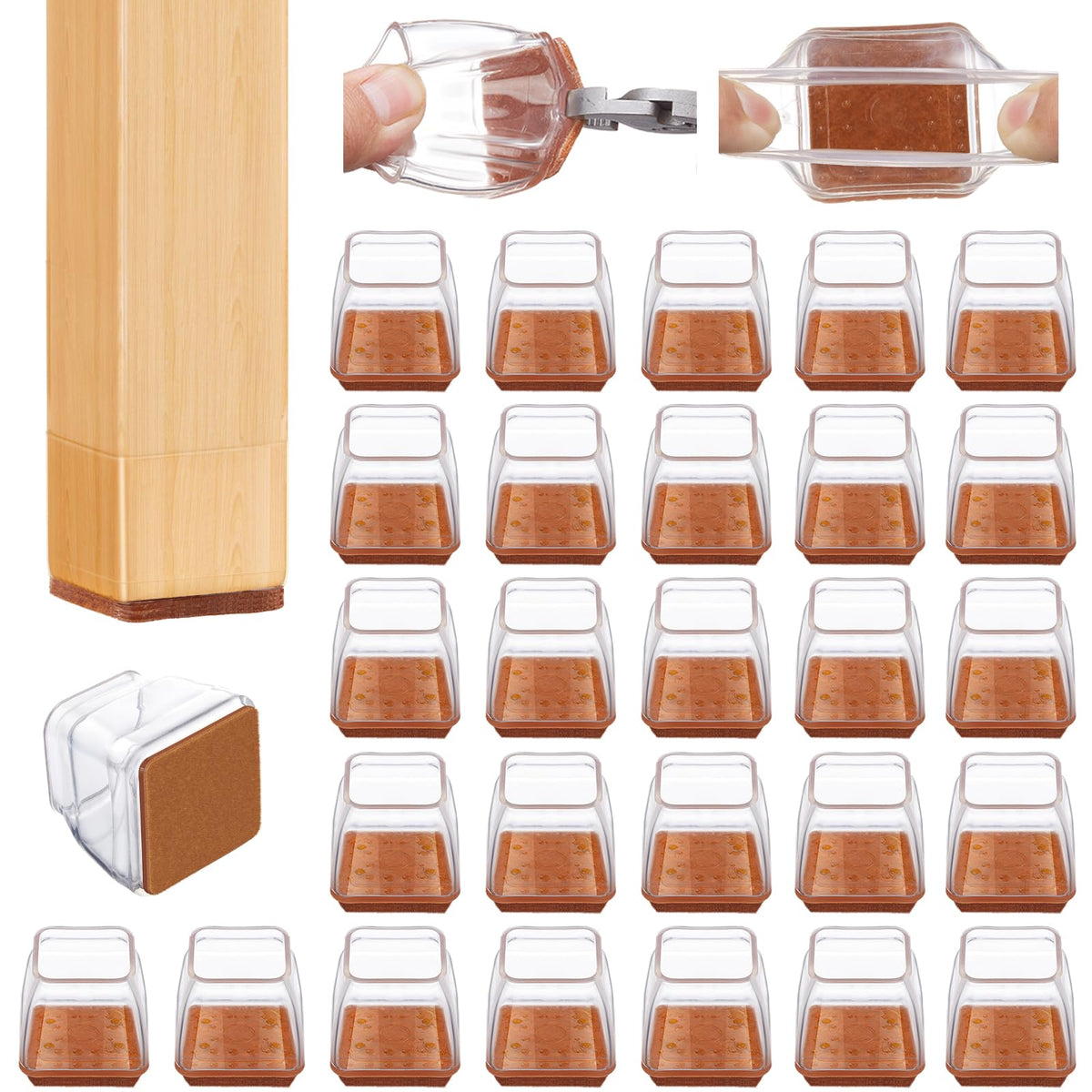 Glaais square chair leg protectors on hardwood floor protect from scratches and scuffs.