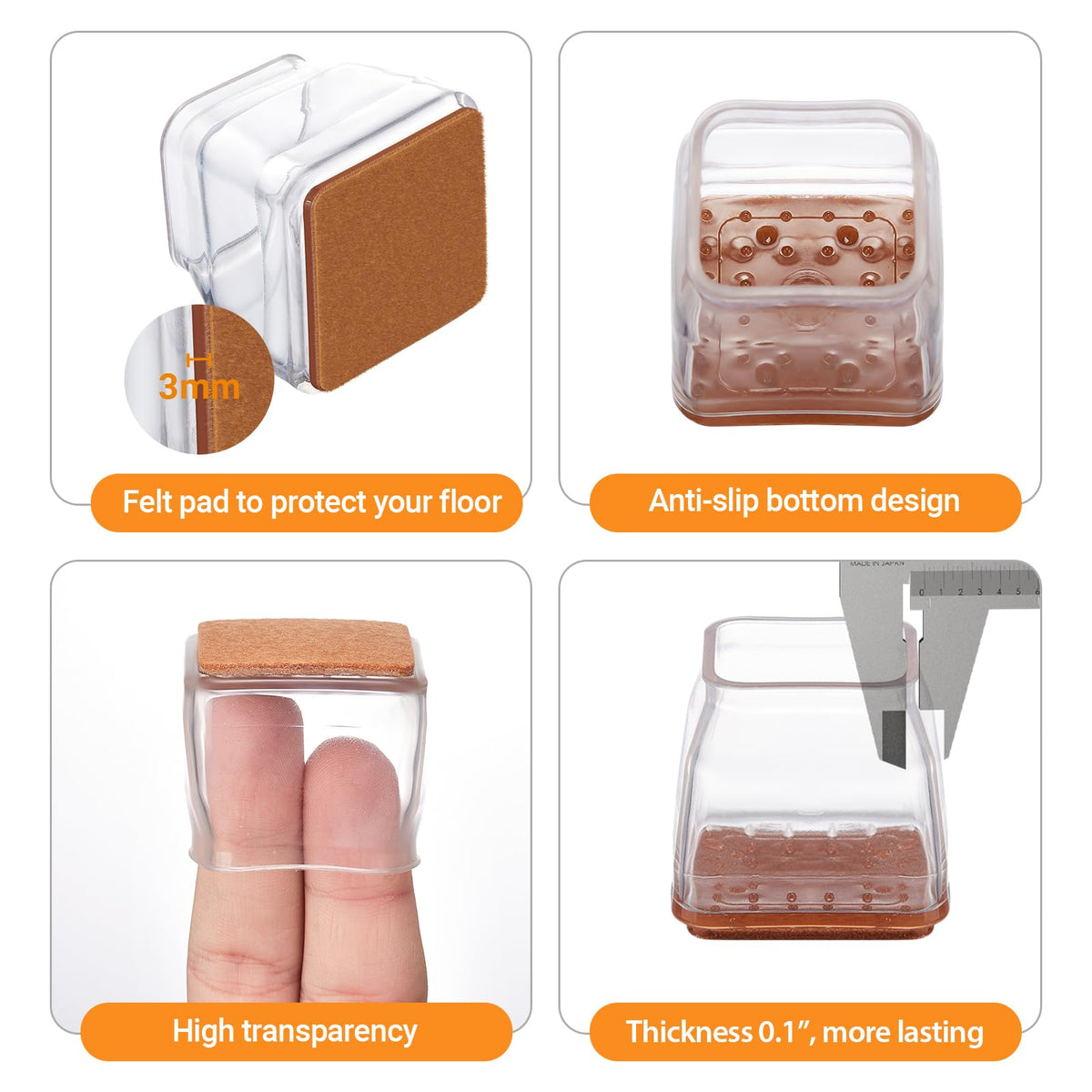 Glaais transparent silicone leg cover blends with furniture while guarding floors.