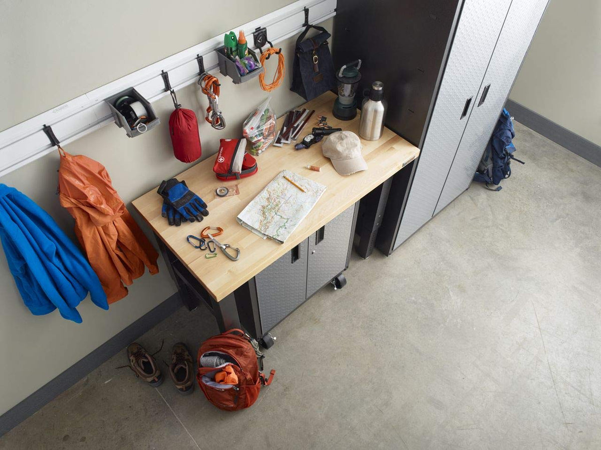 Gladiator powder-coated steel hooks provide durable storage.