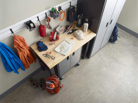 Gladiator powder-coated steel hooks provide durable storage.