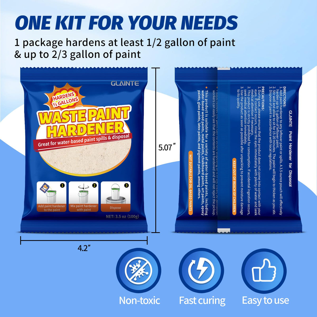 GLAINTE 3.5oz hardener packets speed up drying of water-based paints safely.