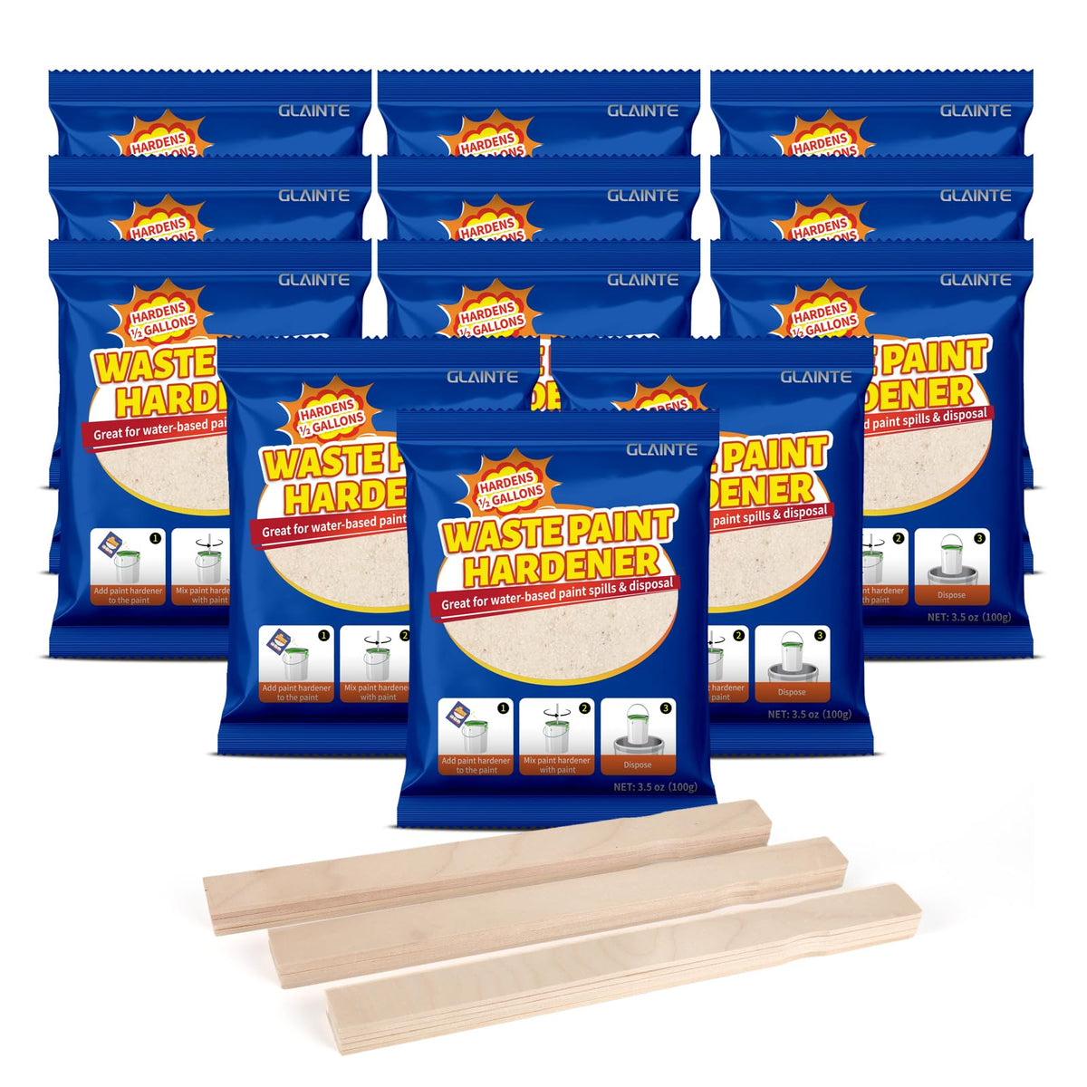 GLAINTE Waste Away Paint Hardener 12-pack for quick, clean disposal of leftover paint.