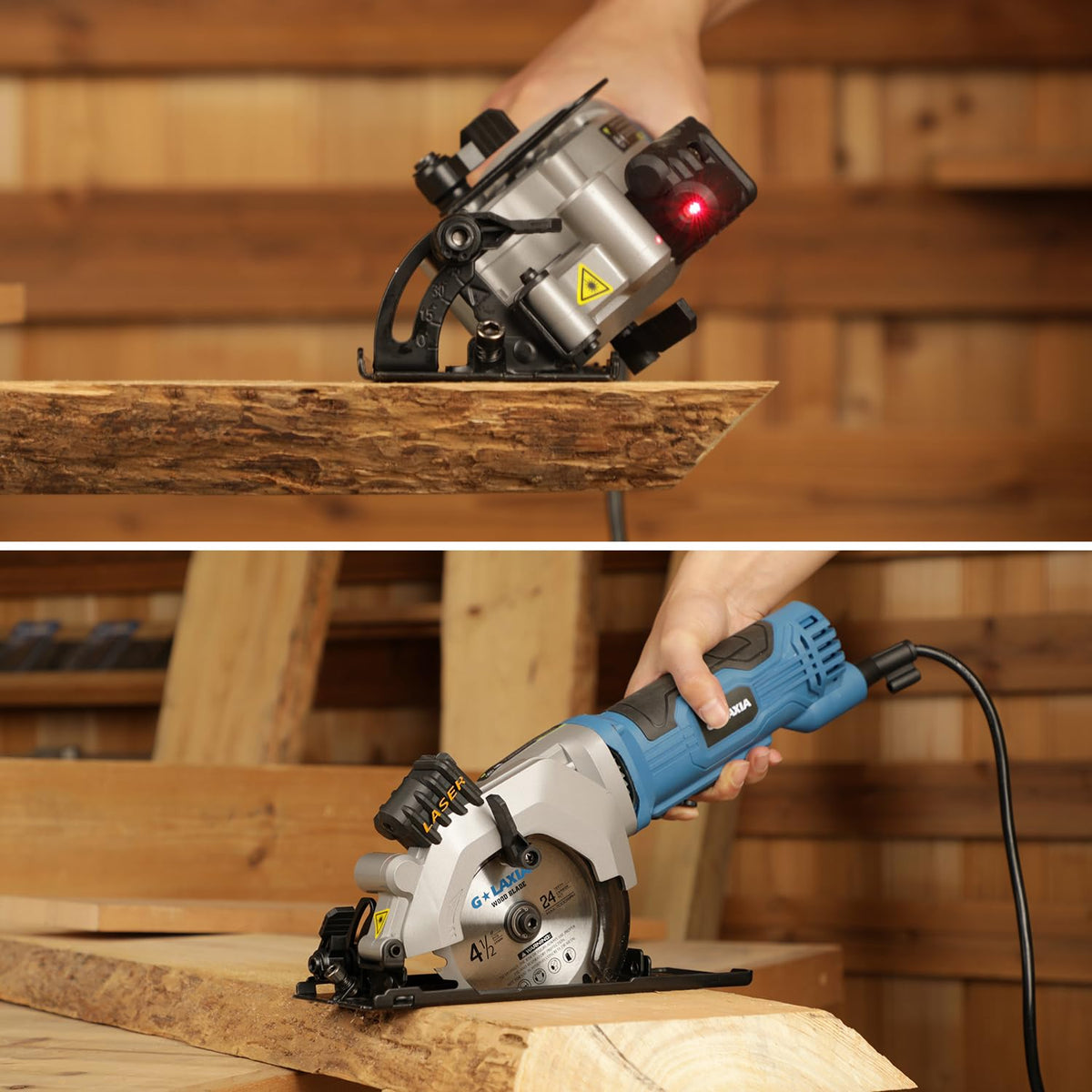 G LAXIA Mini Circular Saw with rip guide supports straight long-board ripping