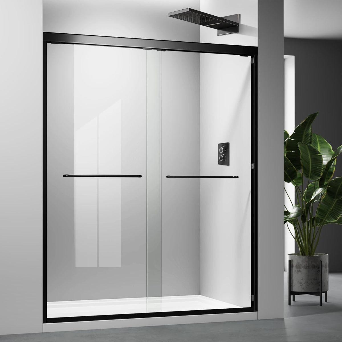 Glazenclos glass shower door matte black 56-60in for a modern, easy-to-clean enclosure.