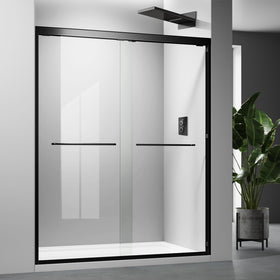 Glazenclos glass shower door matte black 56-60in for a modern, easy-to-clean enclosure.