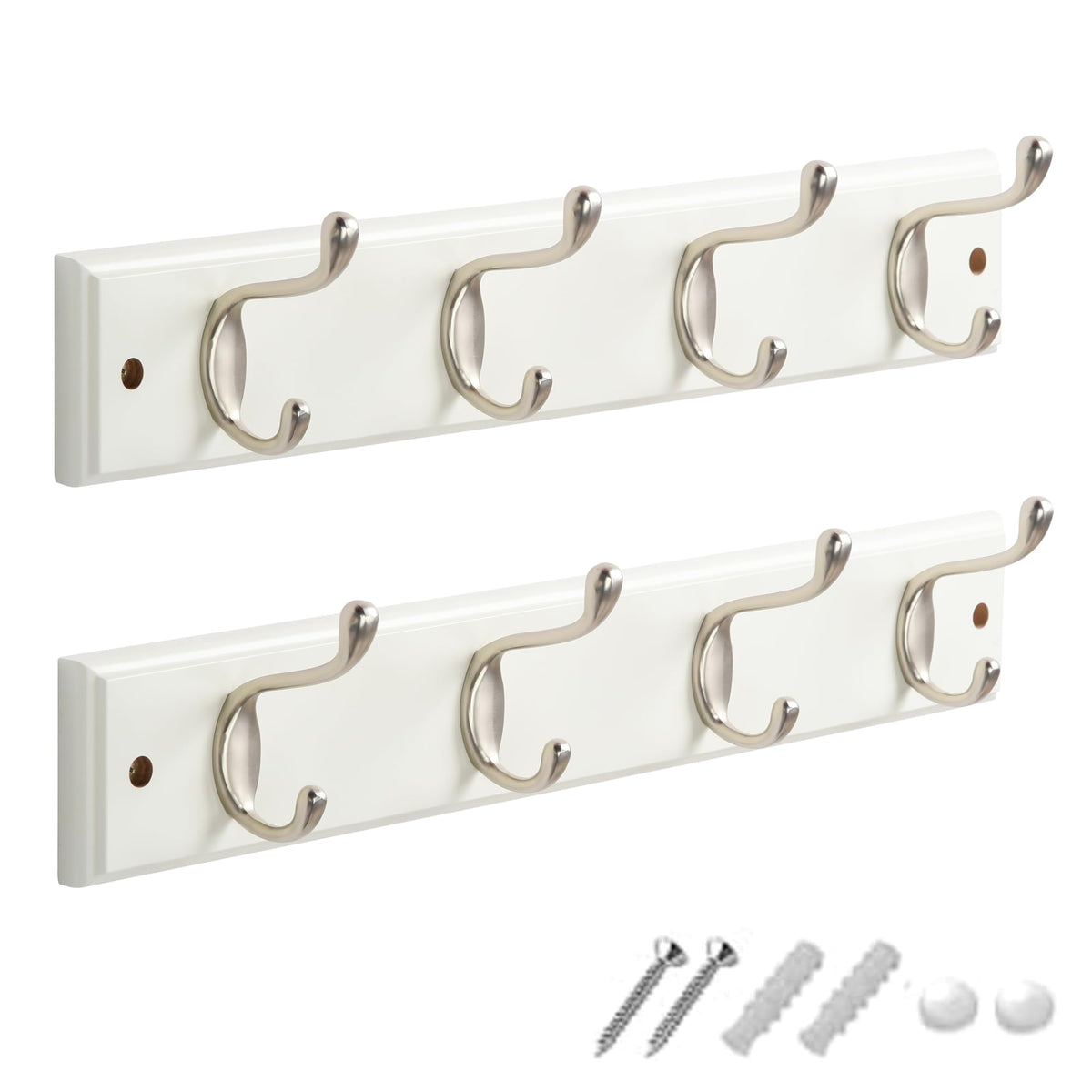 GlazieVault coat hooks wall-mounted white two-pack, sturdy entryway organizer.