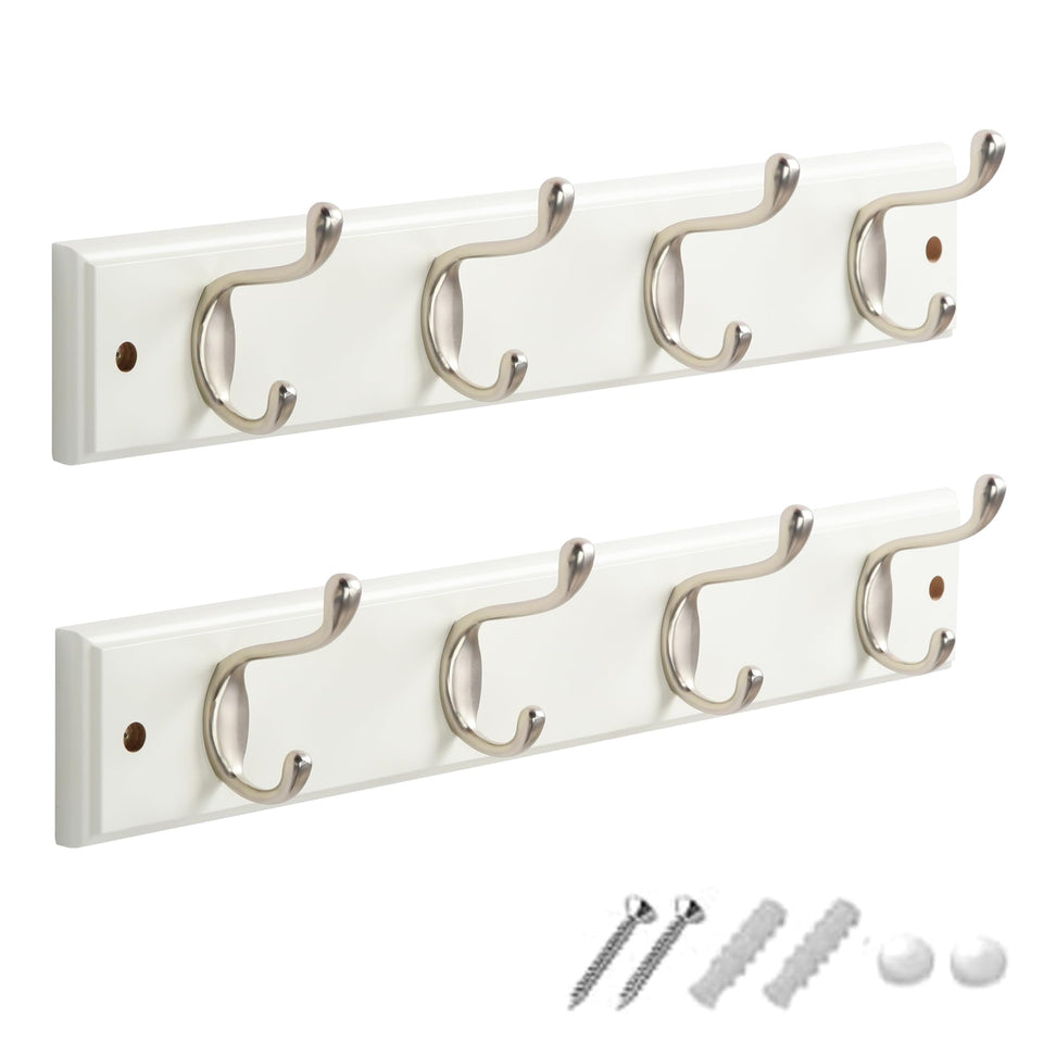 GlazieVault coat hooks wall-mounted white two-pack, sturdy entryway organizer.