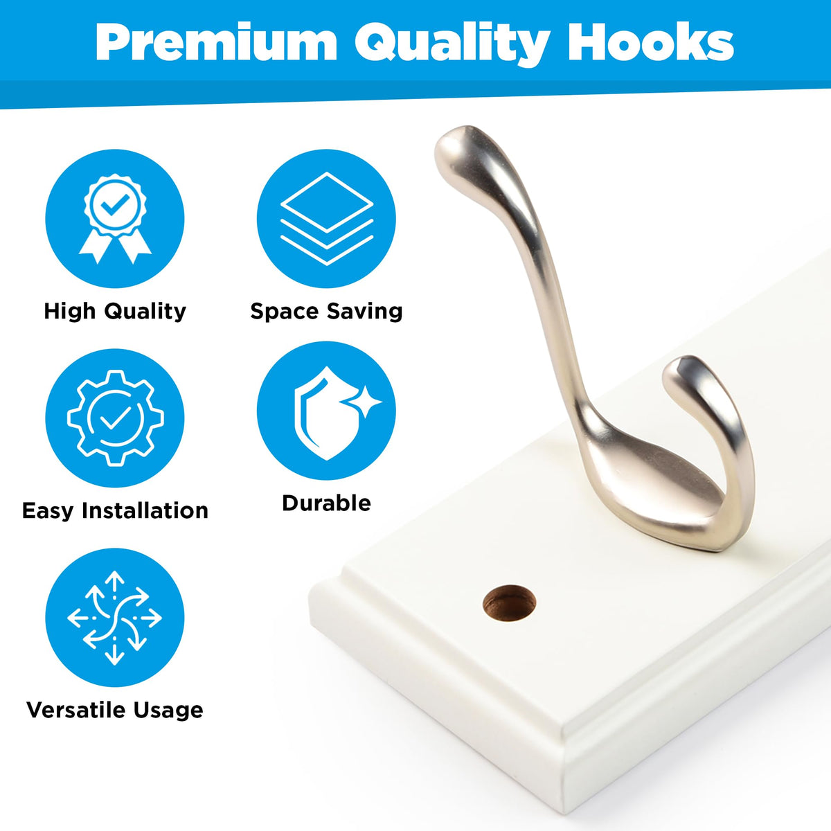 GlazieVault easy-install coat hooks demonstrate quick wall mounting.