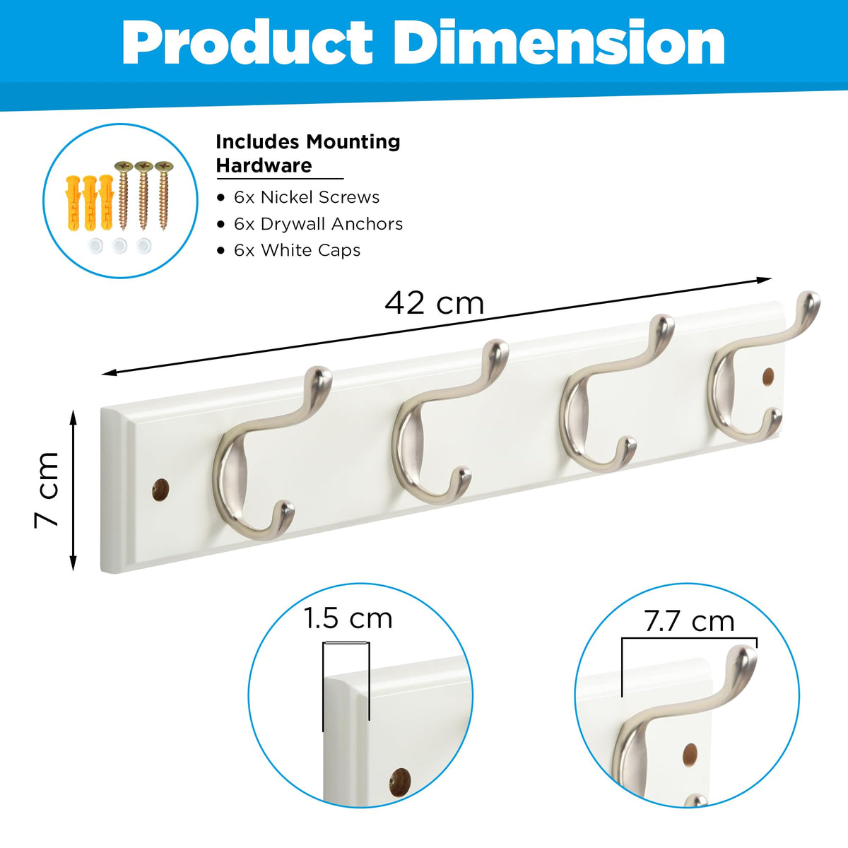 GlazieVault MDF board coat rack close-up highlights durable zinc alloy hardware.
