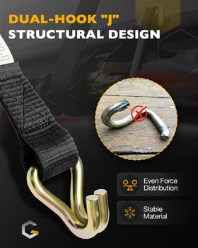 7.5 ft strap length ideal for long loads.