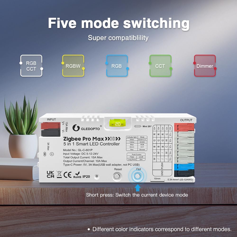GLEDOPTO ZigBee 3.0 controller with WAGO terminals for tool-free wiring and quick setup