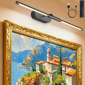 Glendan 24-inch rechargeable picture light mounted on wall for even, color-accurate art illumination