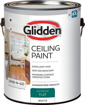 Glidden ceiling paint ready-mix white can for fast, even coverage.
