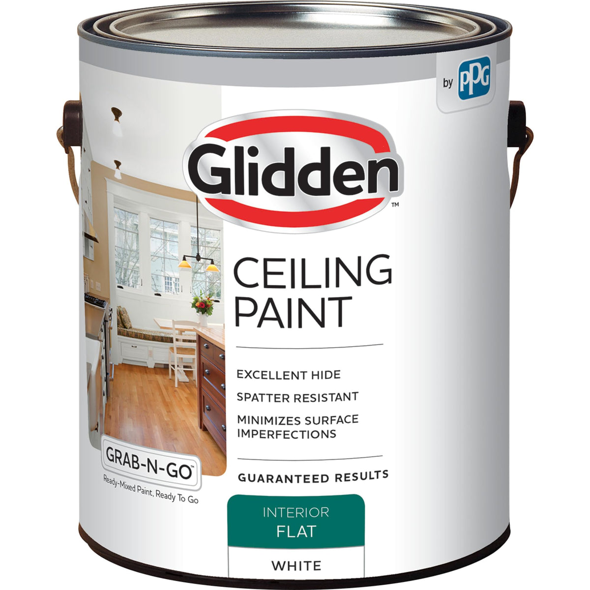 Glidden spatter-resistant ceiling paint enables cleaner application.
