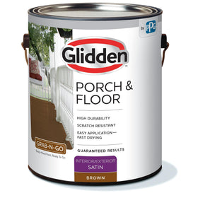 Glidden Grab-N-Go interior exterior use label on brown paint.