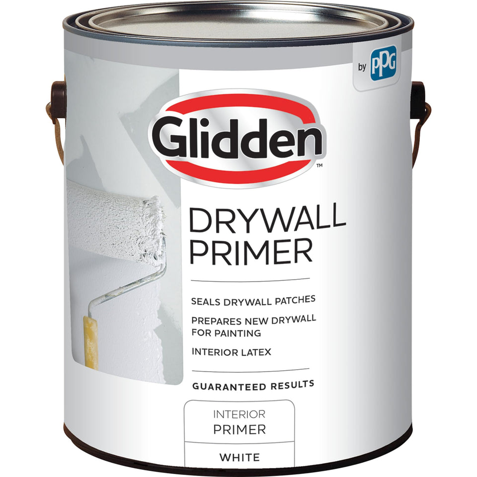 Glidden interior drywall primer flat white can for easy painting projects