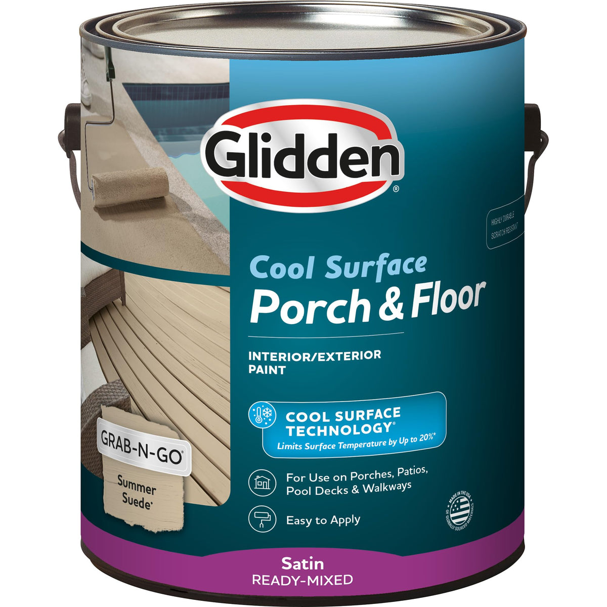 Glidden Summer Suede can for porch-floor coverage provides durable outdoor protection.