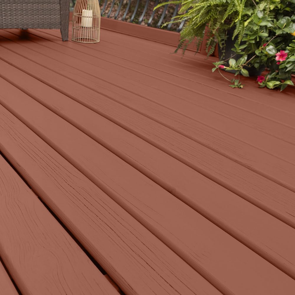 Glidden Satin Floor finish in Clay Court, smooth and walkable for paths