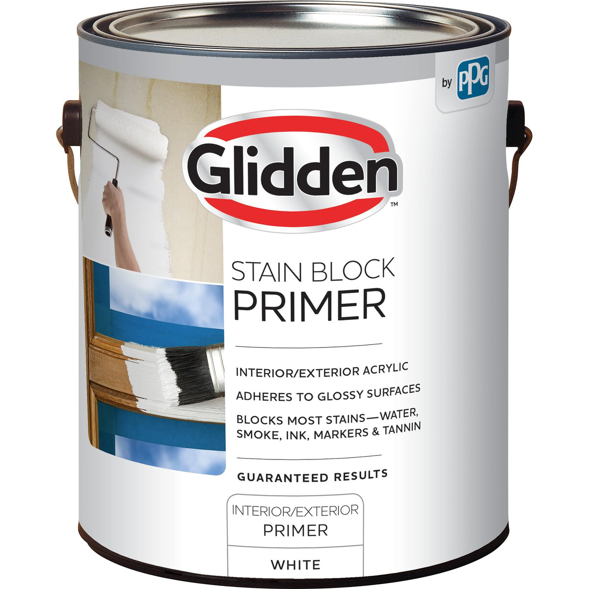 Glidden primer drying to touch, ready for topcoat in about one hour.